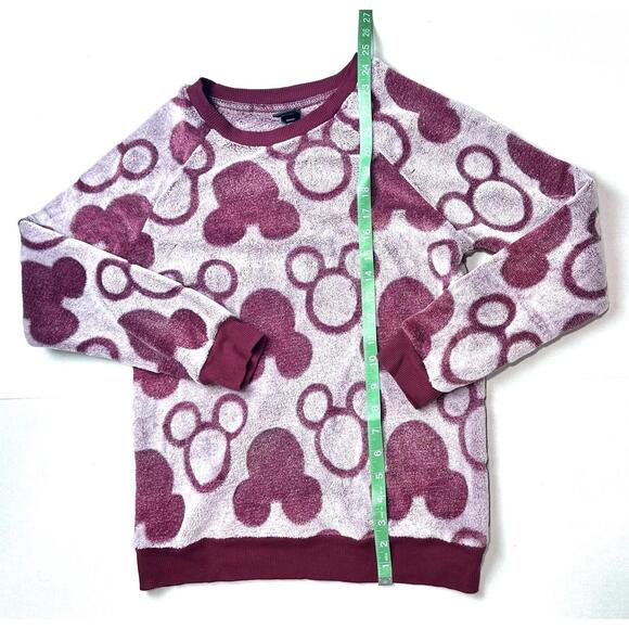 Disney Womens Sweater Micky Mouse Maroon Long Sleeve Fuzzy Soft Warm Size Small - Picture 6 of 13